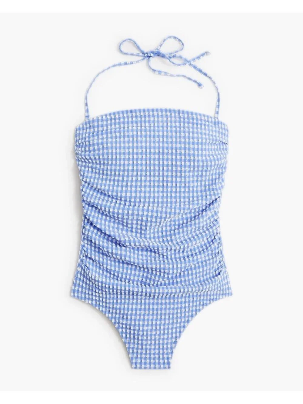 J Crew Womens Seersucker One Piece Swimsuit Sz Small Blue White Gingham Halter